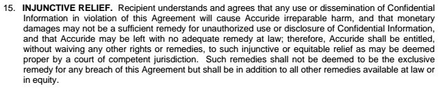 Injunctive relief clause in Accuride Corporation agreement