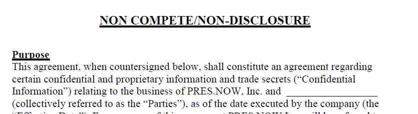 Another example of joint agreement of non-disclosure/non-compete