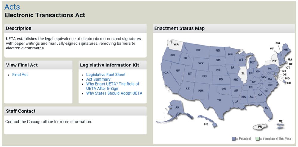Screenshot of Electronic Transactions Acts website