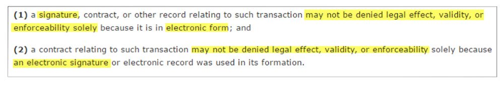 The ESIGN and UETA acts establish the legal enforceability