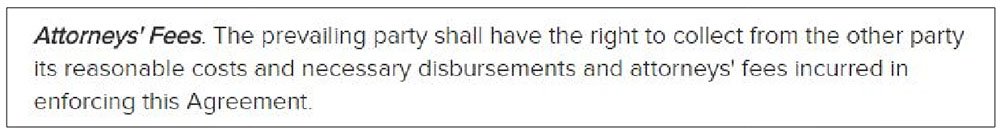 Screenshot of an Attorneys Fees type of clause