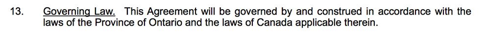 Example of Governing Law clause as a logistics clause in NDA