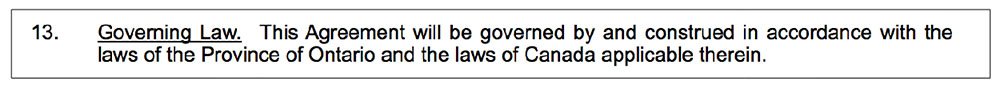 Screenshot of a Governing Law clause in NDAs