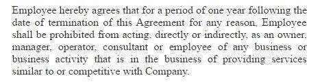 Screenshot from Maryland Law Blogger: Typical non-compete clause