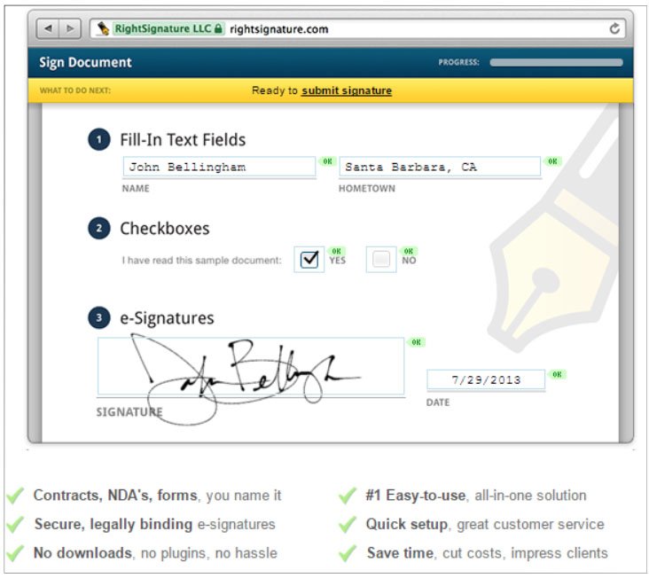 Screenshot of RightSignature Website