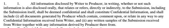 Screenshot from Sonnyboo Non-Disclosure Agreement: What is confidential information