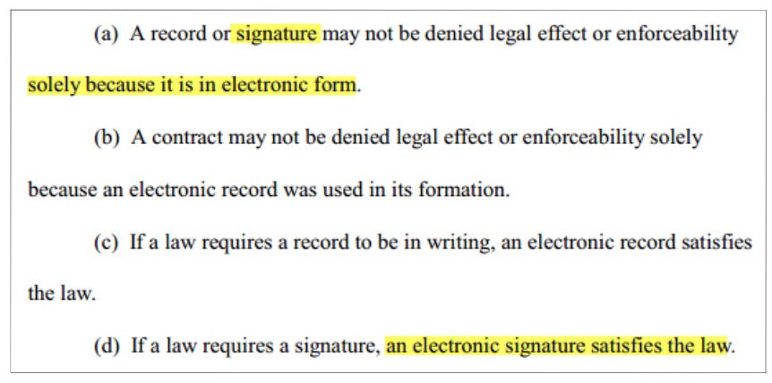 The UETA act: signature may not be denied if in electronic form