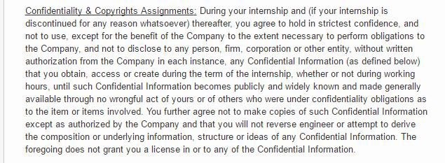 Another example of a Confidentiality Clause in an Internship Agreement