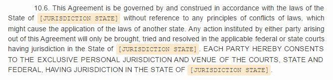 Example of Governing Law and Jurisdiction clause from Docracy