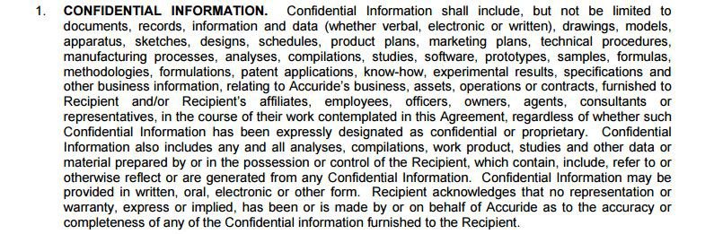 Accuride agreement: What is confidential information
