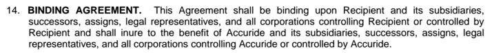 Accuride Confidentiality Agreement: the Binding Agreement clause