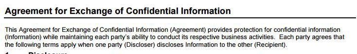 Agreement with title as Exchange of Confidential Information