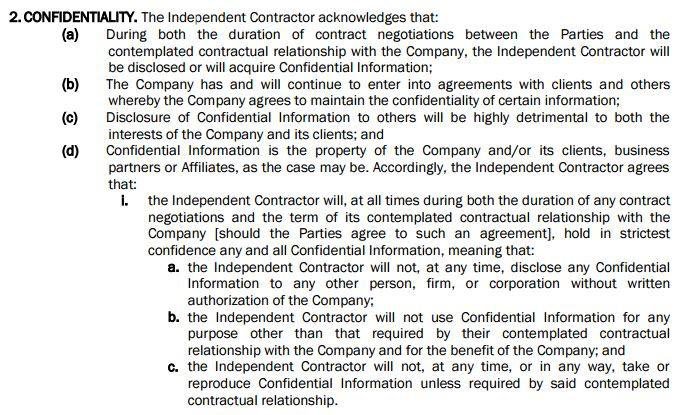 Non Athletes Clauses And Confidentiality Agreements