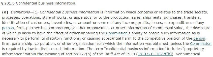 Definition of Confidential Business Information in CFR 201.1