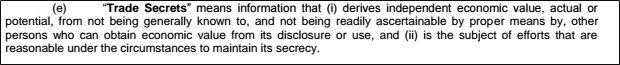 Definition of a Trade Secret in a NDA agreement