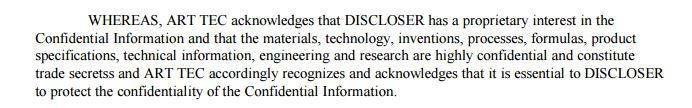 Disclosure that includes highly confidential trade secrets