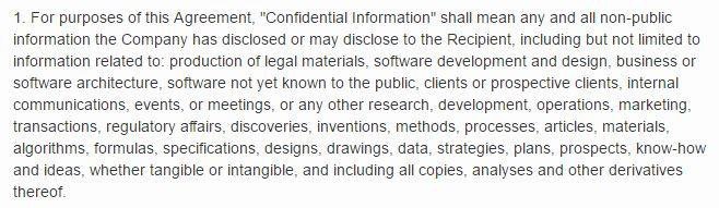 Example of Definition of Confidential Information in NDA from Docracy