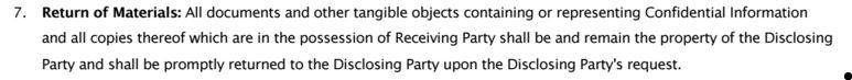 Thoughtbot Mutual Non-Disclosure: Example of Return of Materials clause