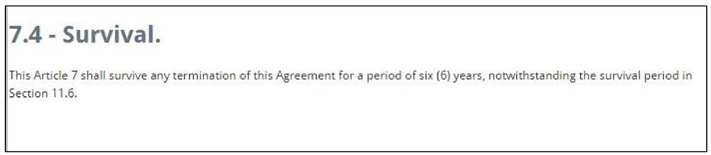 Example of a Survival Term with Provision clause in NDA agreement