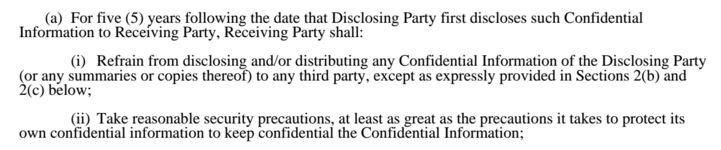 The period starts from the date of disclosure in Microsoft Confidentiality agreement