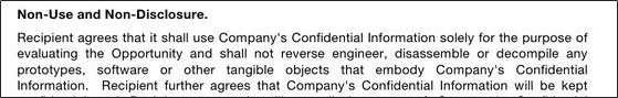 Example of Non-use/Non-disclosure clauses in agreement