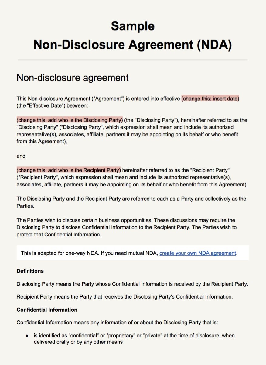 Sample NonDisclosure Agreement Template EveryNDA