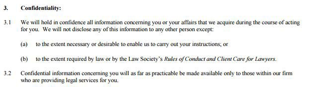 Notice of Confidentiality in a standard Attorney Engagement letter