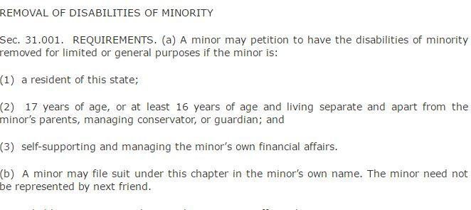 The Texas Law on the Removal of Disabilities of Minority