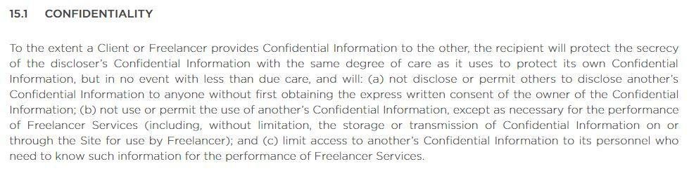 The clause Confidentiality from Upwork User Agreement