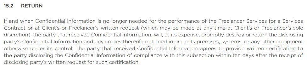 The clause Return from Upwork User Agreement