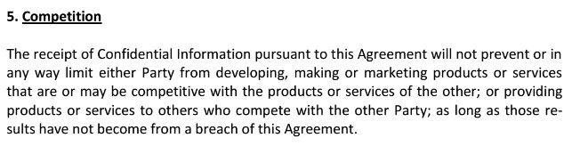 Competition clause from NDA of European IPR Helpdesk