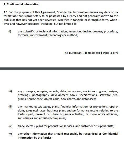 European IPR Helpdesk: Definition of Confidential Information in Mutual NDA