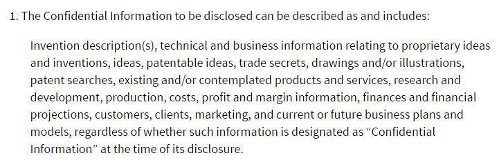 IPWatchdog: Definition of what confidential information is (Example 1)