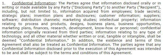 LawMart: Example of Definition of Confidential Information clause