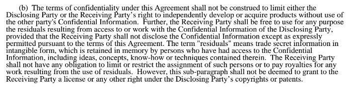 Microsoft Confidentiality Agreement: No license or rights granted