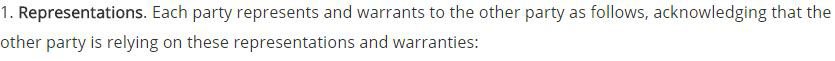 Example of Representations clause in NDA agreement