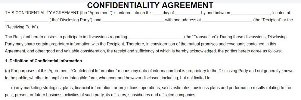 Confidentiality Agreement from UpCounsel lists Works in Progress