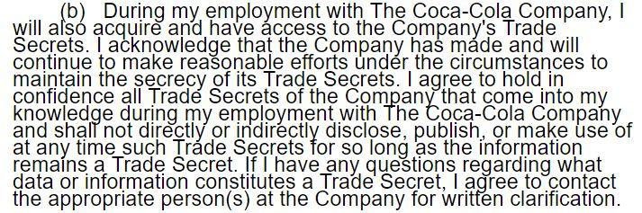 Example of a clause from Coca-Cola Confidentiality Agreement