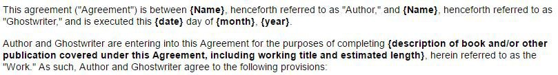Example of Ghostwriting Agreement between Author and other Parties 